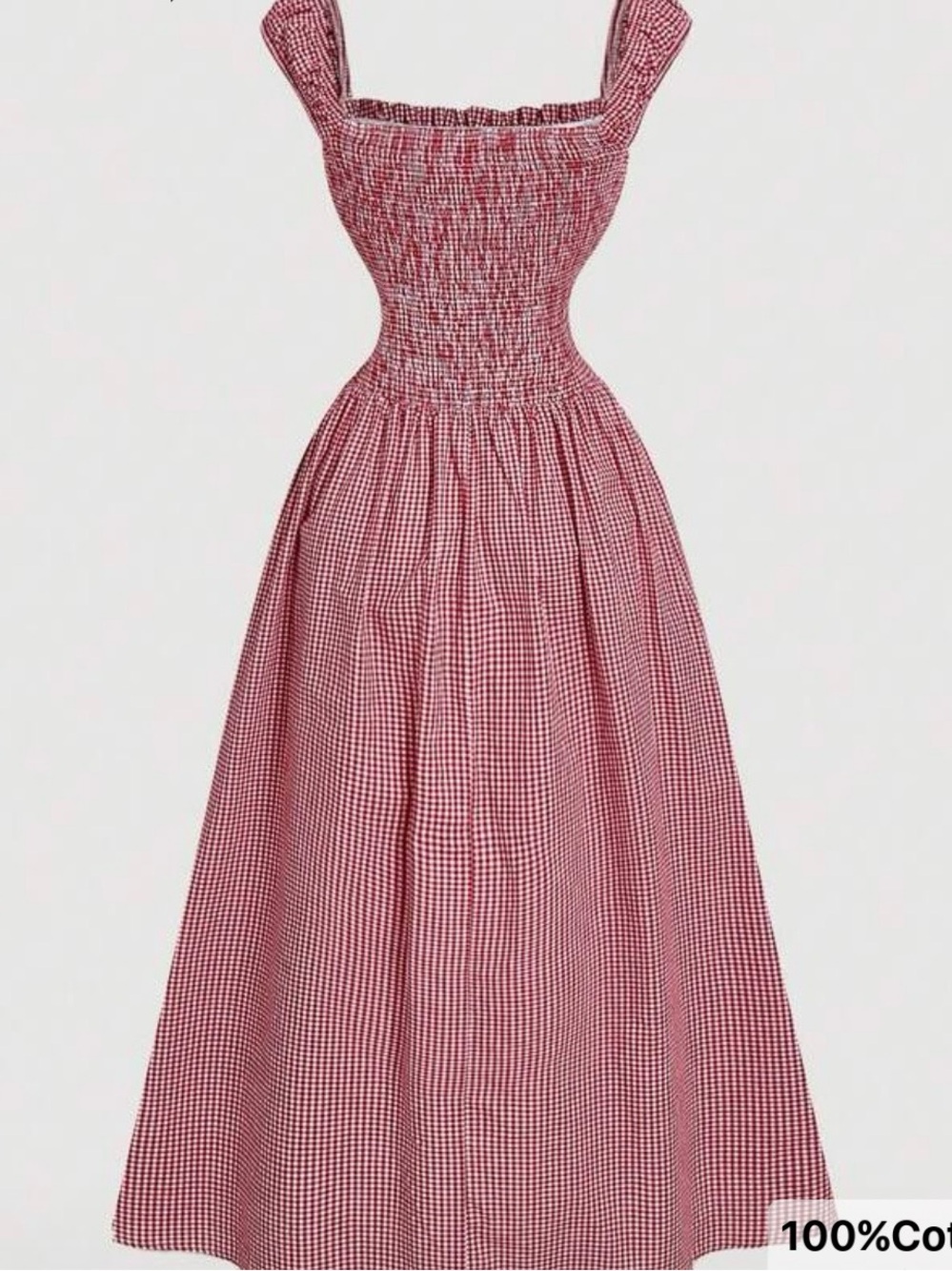 Red Gingham Square-Neck Maxi Dress  100% cotton - Picture 2 of 2